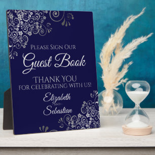 Plaque Photo Argent sur la Marine Signer Notre Mariage de livre