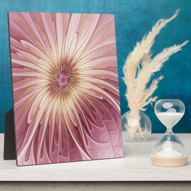 Plaque Photo Art Abstrait Fractal Fleur & Tons de Bourgogne (Côté)