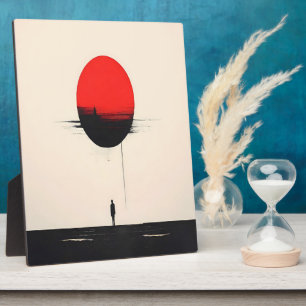 Plaque Photo Art Abstrait Minimaliste Soleil Rouge et Solitude
