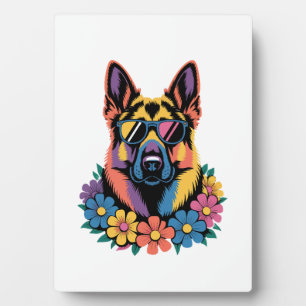Plaque Photo Art de chien coloré avec des fleurs et des nuances