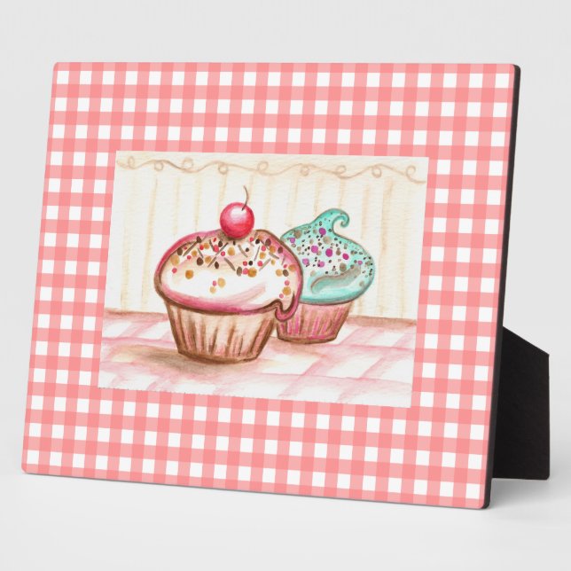 Plaque Photo Art de cupcake de cuisine rose rétro (Côté)
