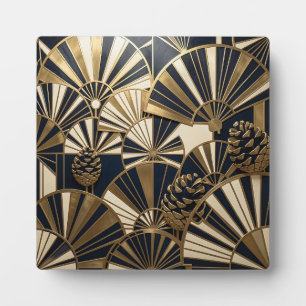 Plaque Photo Art Déco Éventail Doré Cône de Pin Luxe