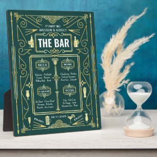 Plaque Photo Art Déco Mariage Gold Green Open Bar Party Menu