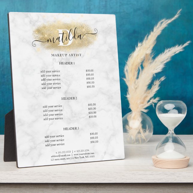 Plaque Photo Artiste de maquillage élégant en marbre parties sc (Côté)