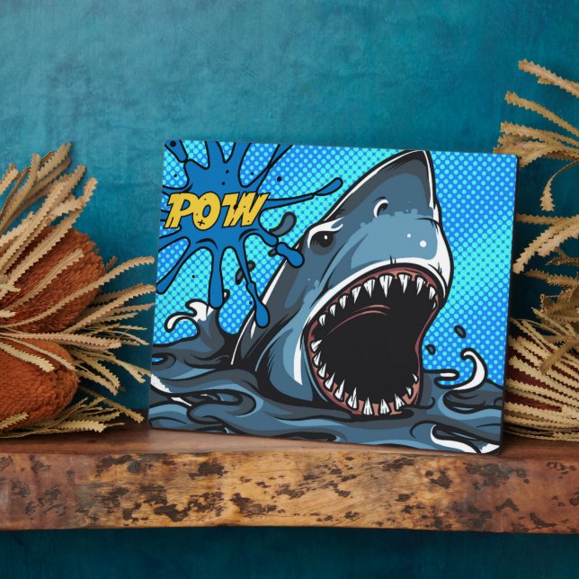 Plaque Photo Attaque de requin POW Superhero Comic Water Splat (Côté)