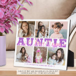 Plaque Photo AUNTIE I Love You 6 Photo Collage Purple Rose 8x10<br><div class="desc">Créez un collage photo keepsar 8x10 affichage pour une tante d'une nièce ou neveu avec 6 images, le titre AUNTIE en violet éditable avec un script manuscrit moderne avec typographie des coeurs I LOVE YOU design overlay et personnalisé avec votre texte personnalisé. ASSISTANCE : Pour obtenir de l'aide sur la...</div>