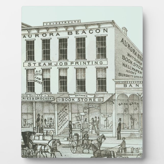 Plaque Photo Aurora Illinois Aurora Beacon News 1871 Stone Lith (Devant)