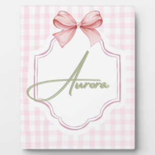 Plaque Photo Aurora Nœud Rose Personnalisé & Impression Gingham