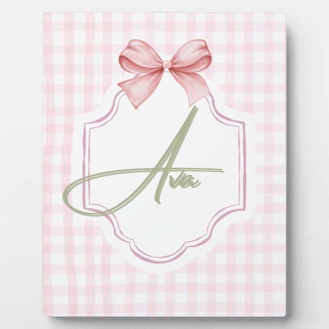 Plaque Photo Ava Personnalisé Pink Bow & En vichy Print (Devant)