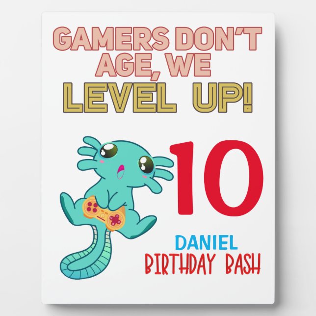 Plaque Photo Axolotl Gamer Birthday Boy Video Game Party  (Devant)