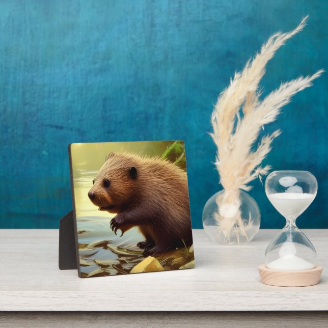 Plaque Photo Baby Beaver Wildlife Portrait Tabletop (Insitu)