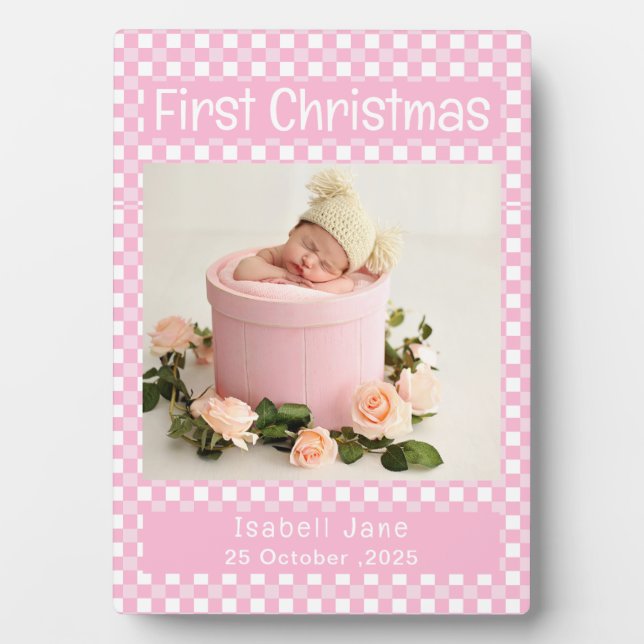 Plaque Photo Baby Girl First Christmas Photo Collage rose (Devant)