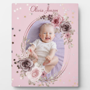 Plaque Photo Baby Girl Photo mignonne Elégant Moderne Rose flra