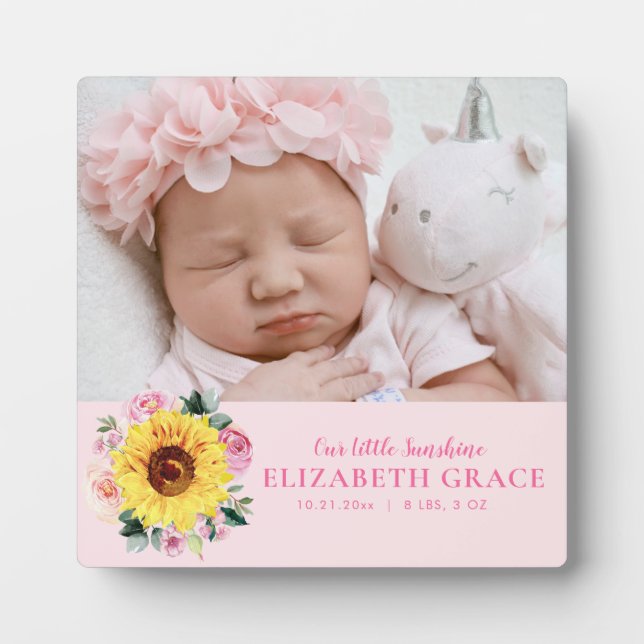 Plaque Photo Baby Girl Sunflower rose Floral Photo personnalisé (Devant)