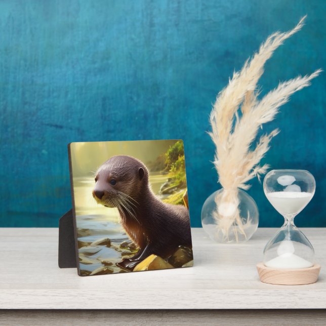 Plaque Photo Baby Otter Wildlife Portrait Tabletop (Insitu)