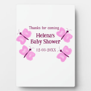 Plaque Photo Baby shower papillon rose aquarelle ajouter nom