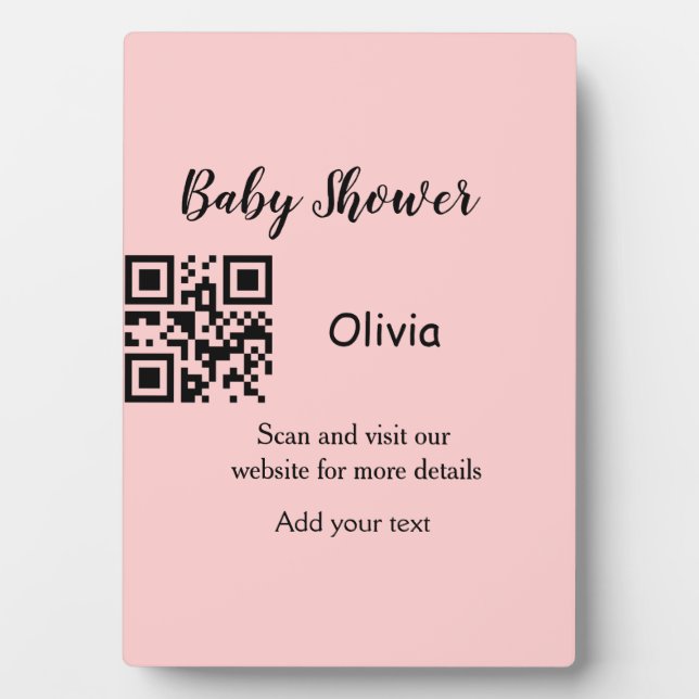 Plaque Photo Baby shower rose simple q r code ajouter le texte  (Devant)
