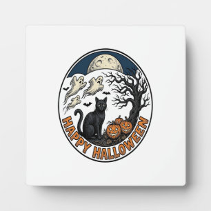 Plaque Photo Badge Chat de Halloween Vintage Fantôme Clair de L