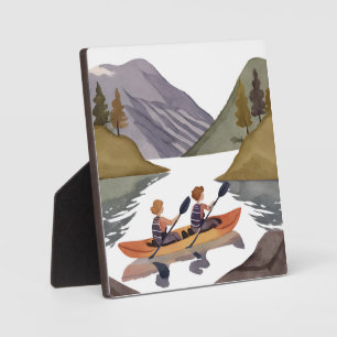 Plaque Photo Balade en kayak sur le lac   Aquarelle de montagne