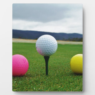 Plaque Photo Ballons de golf colorés, tee de montagne
