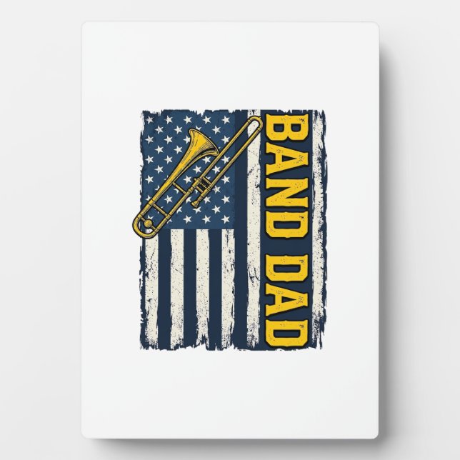 Plaque Photo Band Dad Trombone American Flag Vintage Shirt Desi (Devant)