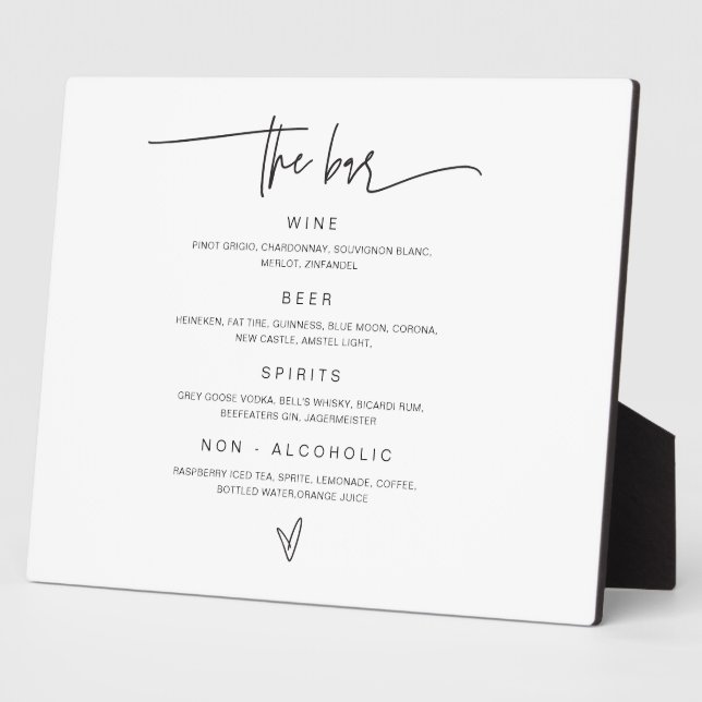 Plaque Photo Bar Menu Wedding Drink Sign Reception Decor G400 (Côté)