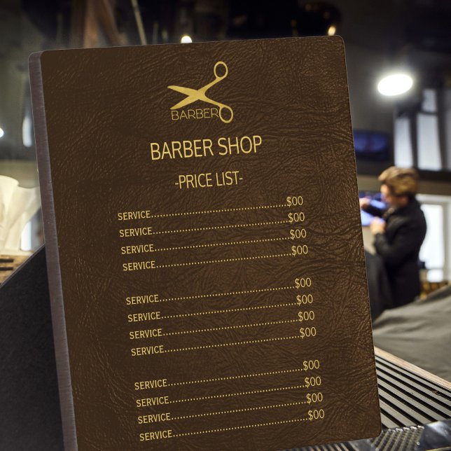 Plaque Photo Barber shop brun look service menu (Créateur téléchargé)
