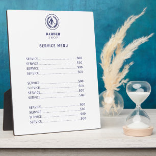 Plaque Photo Barber shop elegant white and navy menu price list