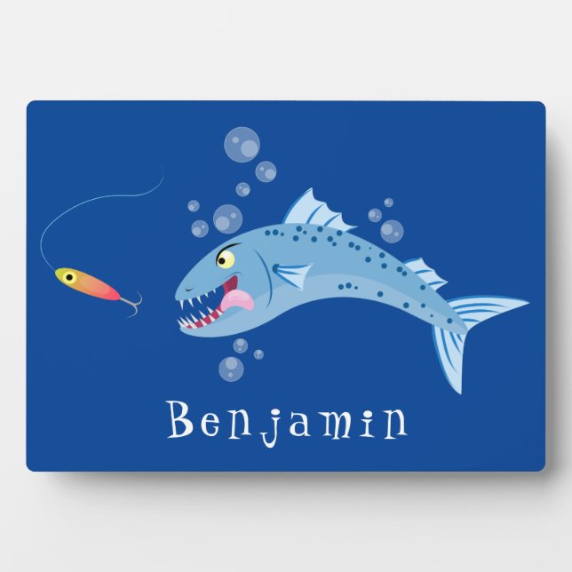 Plaque Photo Barracuda poisson affamé de la pêche dessin animé (Devant)