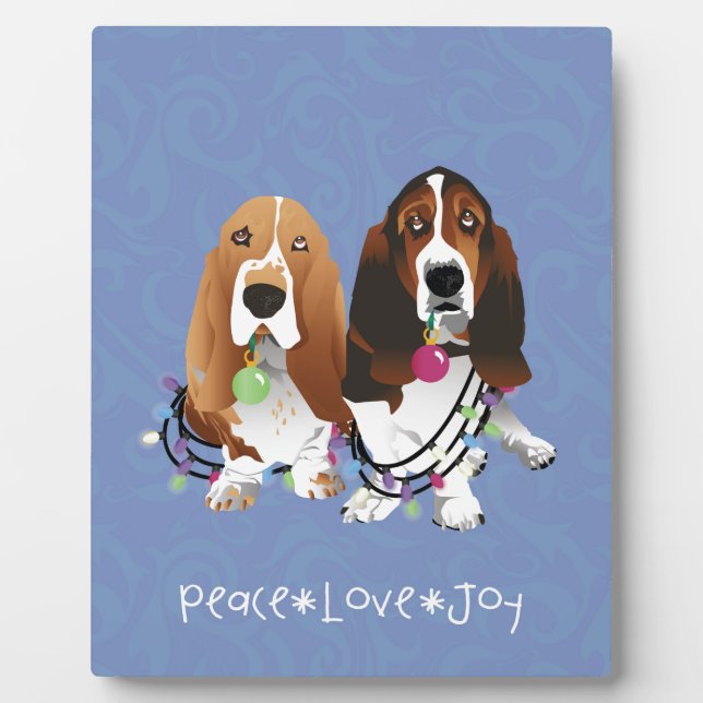 Plaque Photo Basset Hound Peace Love Joie Noël Design (Devant)