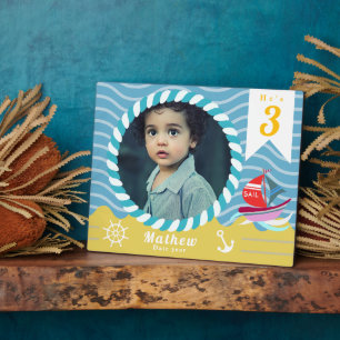 Plaque Photo Bateau Photo Nautique Anniversaire Bleu Jaune