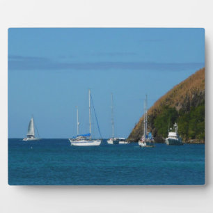 Plaque Photo Bateaux à voile dans la baie Blancs et Bleus Nauti