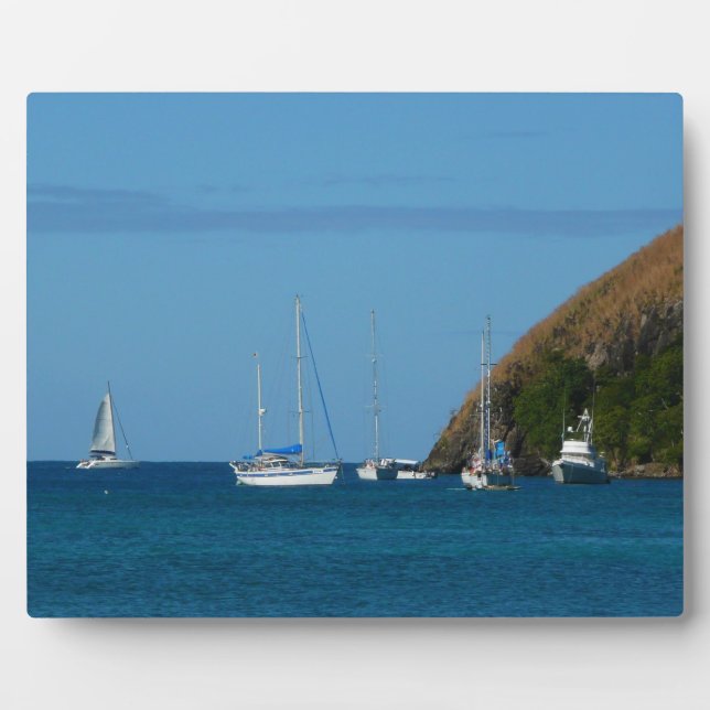 Plaque Photo Bateaux à voile dans la baie Blancs et Bleus Nauti (Devant)