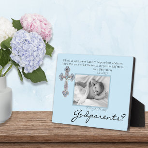 Plaque Photo Be My Godparents Proposal Blue Memorial Photo