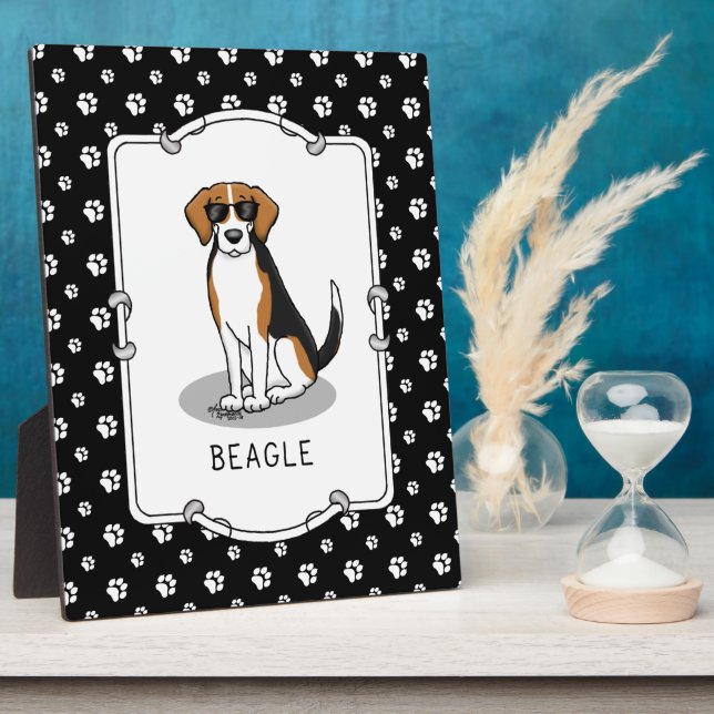 Plaque Photo Beagle cool avec lunettes de soleil (tri couleur 3 (Côté)
