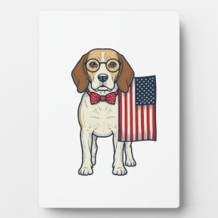 Plaque Photo Beagle patriotique avec drapeau vintage vector art