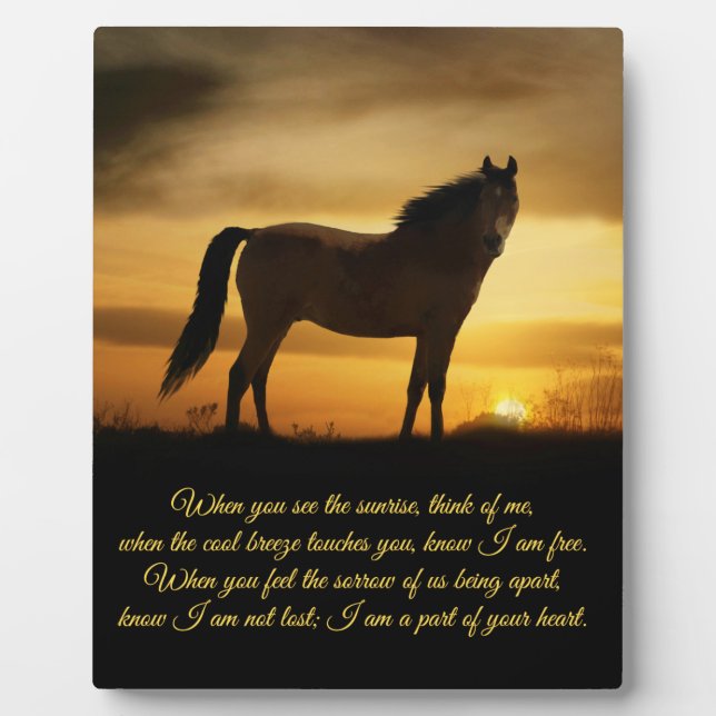 Plaque Photo Beau Spirit Memorial Poem Cheval au coucher du sol (Devant)