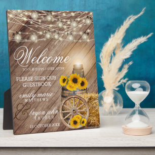 Plaque Photo Beau tonneau en bois rustique et tournesols