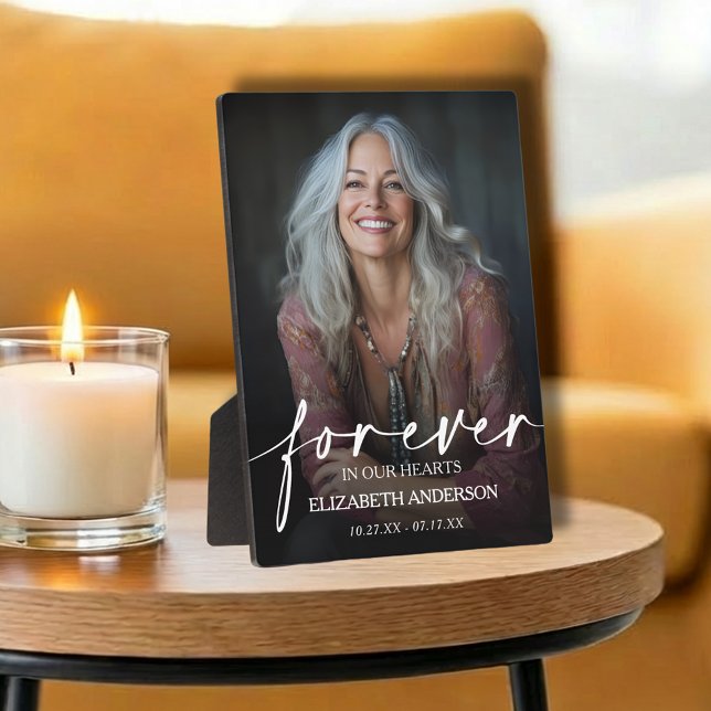 Plaque Photo Beautiful Forever in our Hearts Photo Memorial (Forever in our Hearts photo memorial tabletop easel-back plaque)
