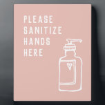 Plaque Photo Beauty Salon Minimalist Pink Sanitize Hands Easel<br><div class="desc">Sign for home,  office,  school</div>