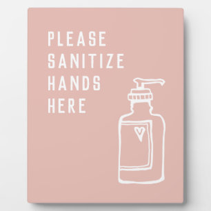 Plaque Photo Beauty Salon Minimalist Pink Sanitize Hands Easel