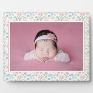 Plaque Photo Bébé à fleurs bleu et rose