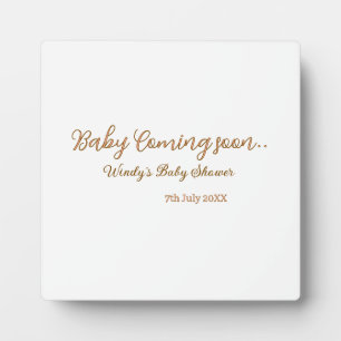 Plaque Photo Bébé à venir bientôt baby shower marron rose tenda