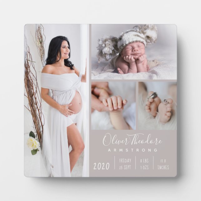 Plaque Photo Bébé élégant Photo Famille Keepsaké Beige (Devant)