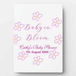 Plaque Photo Bébé en fleur rose fleurie baby shower simple élég