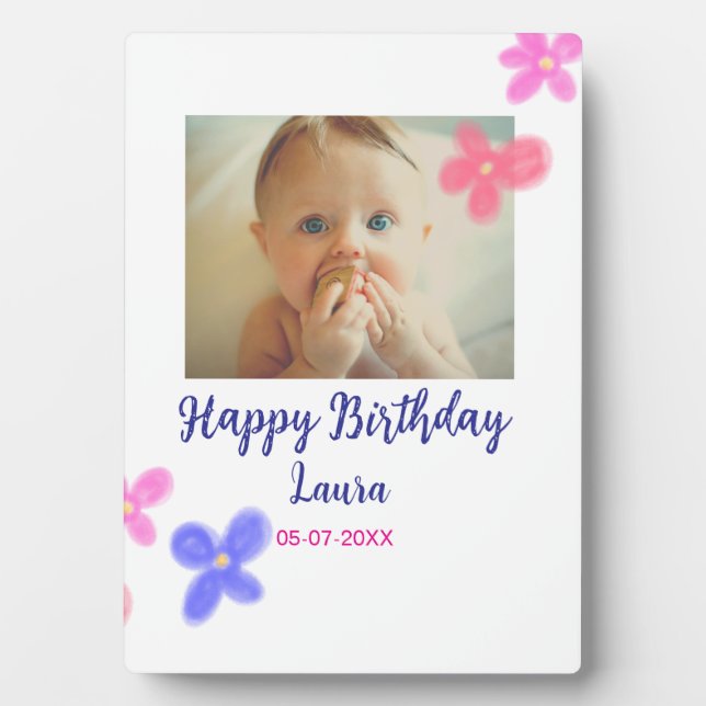 Plaque Photo Bébé enfants 1er anniversaire ajouter le nom date  (Devant)