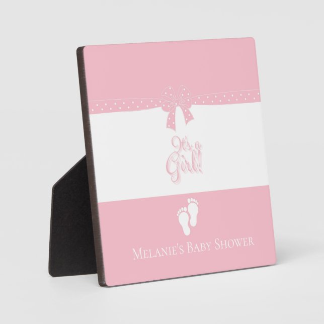 Plaque Photo Bébé Fille Rose Bows & Little Feet Custom (Recto)
