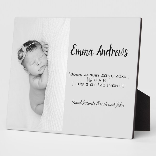 Plaque Photo Bébé Photo Birth Personalised (Côté)