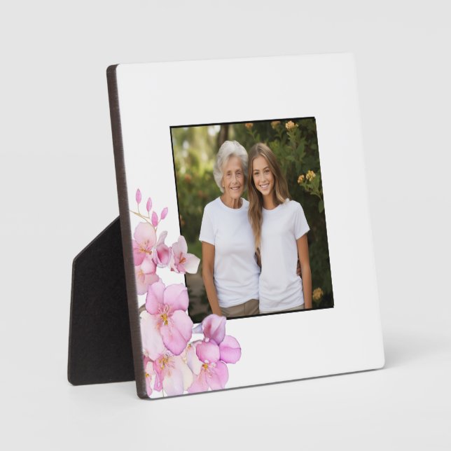 Plaque Photo Belle aquarelle rose cerisier fleurs photo (Recto)