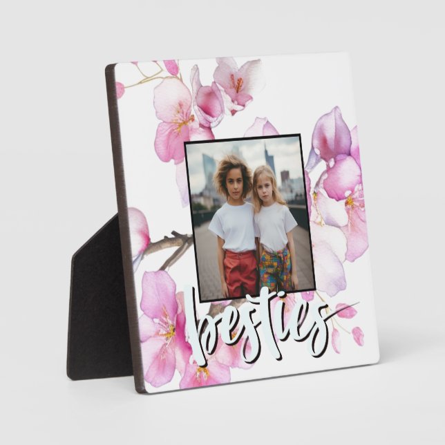 Plaque Photo Belle aquarelle rose cerisier fleurs photo (Recto)